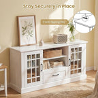 Giantex Farmhouse TV Stand for 65/70 Inch TV, Tall Entertainment Center with Storage Cabinets, Glass Doors, Drawer, Removable Shelves, Media TV Console Table for Living Room, Bedroom (White)