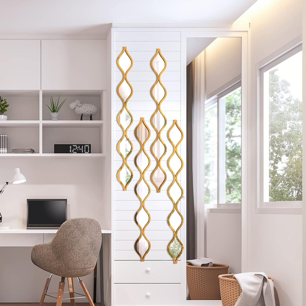 Qunclay 4 Pcs Teardrop Mirror Wall Art Decorative Mirror Wall Decor, Gold