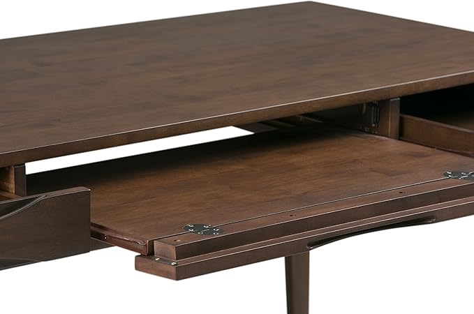 SIMPLIHOME Harper Desk - 60-Inch Wide Solid Hardwood Writing Desk in Walnut Brown, Mid-Century Modern Home Office Computer Table for Workspace or Study with 2 Drawers and Flip-Down Keyboard Tray