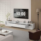 FAMAPY Extendable TV Console Table Modern TV Cabinet with Drawers, Contemporary Entertainment Center Media Storage Console Table for Living Room White (65.4-106.3”W x 15.7”D x 15.4”H)