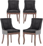 Modern Dining Chairs Set of 4, High Back Dining Chairs Side Chairs with Solid Wood Legs, Upholstered Fabric Dining Room Chairs for Dining Room Kitchen, Black and Patterned