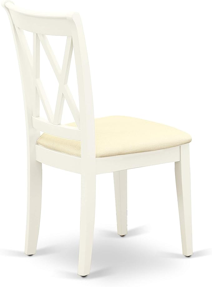 East West Furniture CLC-LWH-C Clarksville Kitchen Dining Chairs - Linen Fabric Upholstered Wood Chairs, Set of 2, Linen White