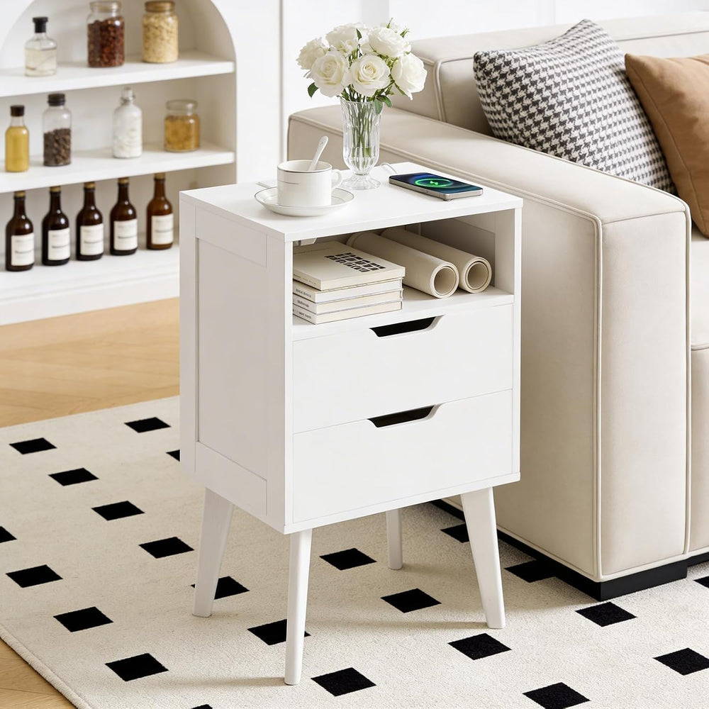MAHANCRIS Nightstand with Charging Station and Modern Bedside Table Bundle, W...
