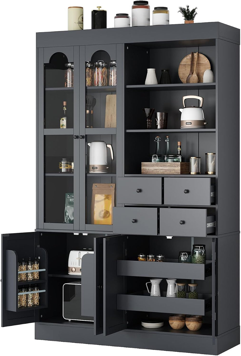 71" Blue Kitchen Pantry Cabinet, Tall Kitchen Storage Cabinets with Door...