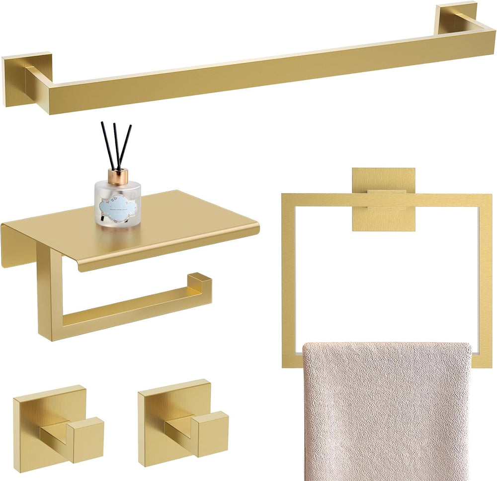 YACVCL Brushed Gold Bathroom Hardware Accessorie Set 23.6 Inch Towel Bar Set ...
