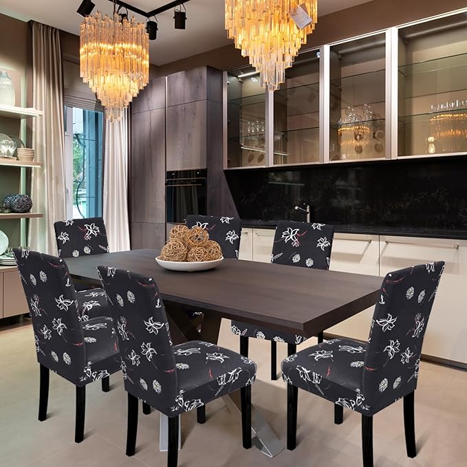 Chair Covers, Stretch Kitchen Dining Room Chair Covers Set of 6, Removable Wa...