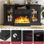 oneinmil 59'' Fireplace TV Stand with 3-Sided Glass, TV Cabinet for TVs up to 65", Modern Media Entertainment Center with Farmhouse Glass Door Storage Cabinets for Living Room, Black