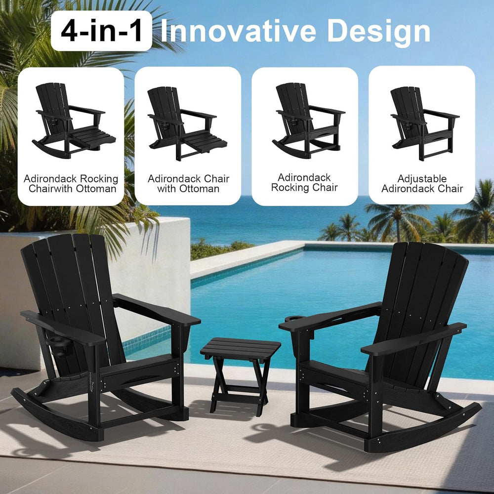 Adirondack Rocking Chair with Retractable Ottoman Set of 2,Outdoor Folding Ad...