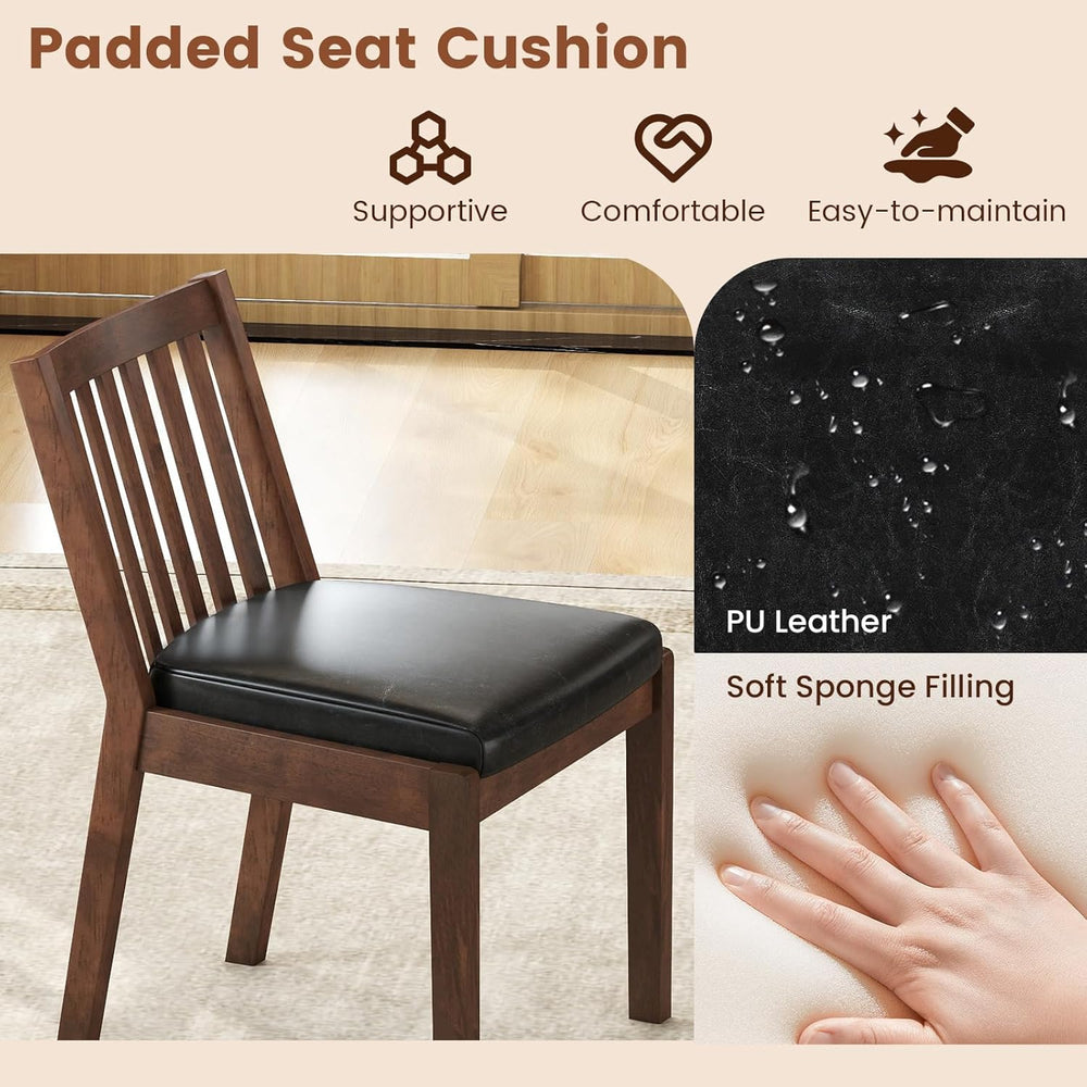 Giantex Wooden Dining Chairs Set of 2, PU Leather Upholstered Kitchen Chairs ...