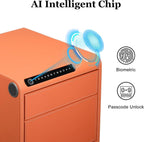Jewelry Safe with Drawers，Biometric Fingerprint safe, Slide-Away Handgun Safe for Pistols, Leather Wrapped Jewelry Storage Safe, Digital Keypad & Quick-Access Drawer(Orange- 2 Drawer)