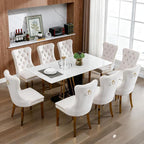Mid Century Modern Dining Chairs Set of 8, Beige Velvet Upholstered Tufted Back, Kitchen & Dining Room Chairs, Gold Metal Legs, Nailhead Trim, Sillas para Comedor (Beige, 8 Pcs)
