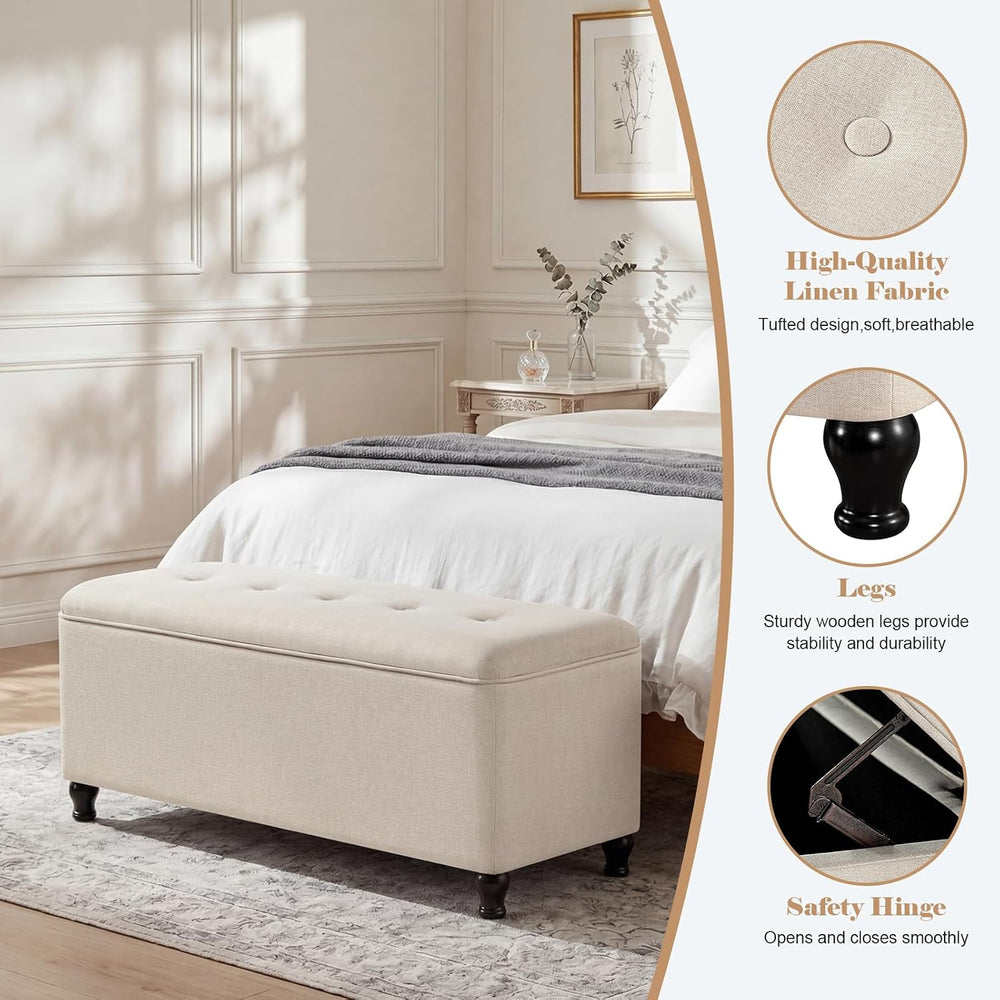 Homebeez 41" Linen Storage Ottoman Bench with Button Tufted Top & Wo...