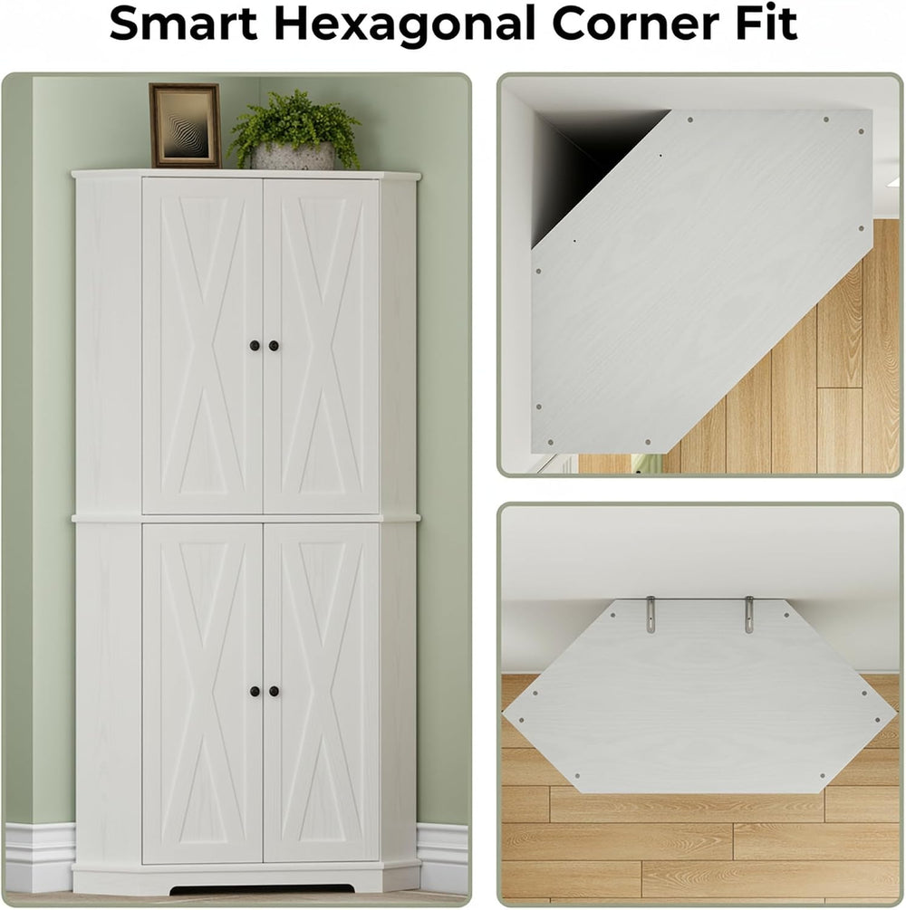 IRONCK Corner Cabinet, 72" Farmhouse Pantry Storage Cabinet, White | 6 T...
