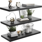 Wall Shelf Set of 3,Dark Wood Floating Shelves 24 in W x 10 in D x 1 in H, Wooden Floating Wall Shelf with Invisible Brackets for Living Room/Bedroom/Bathroom/Kitchen Storage and Decor