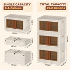 FAHKNS 3 Pack 8.4 Gallon Collapsible Storage Boxes, Lidded Storage Box with Door and Wheels for Books, Towels and Clothes, Folding Storage Box for Home