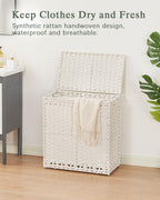 Laundry Hamper with Lid Wicker Laundry Basket 112 L (29.6 Gal) Laundry Hampers Handwoven Rattan Clothes Hamper with Handles 3 Removable Liner Bag, 6 Mesh Bags for Bathroom Bedroom White
