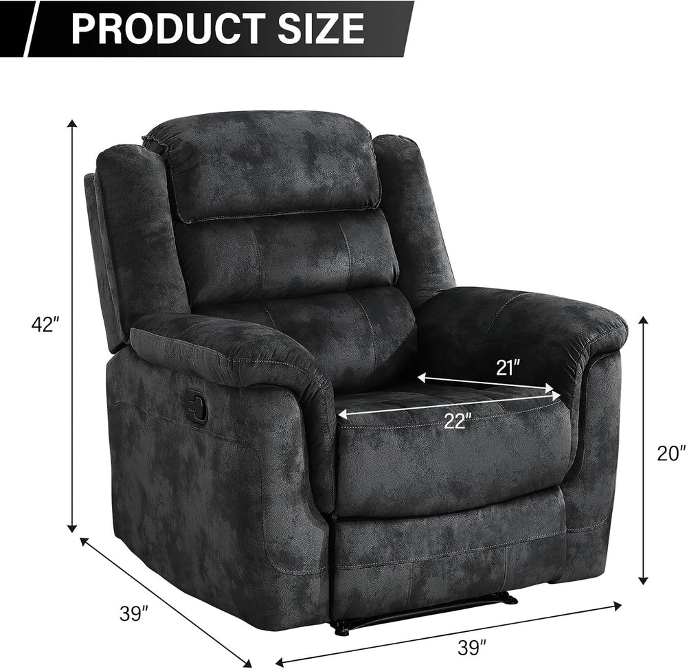 EBELLO Manual Recliner Chair, Soft Fabric Recliner Sofa with Overstuffed Armr...