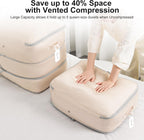 Comforter Storage Bag - Large Capacity Blanket Storage Bags 3-Layer Ultra Space Saving Self Compression Organizer, Washable Compression Bags for Storage Comforter Blanket, 4-Pack, Beige