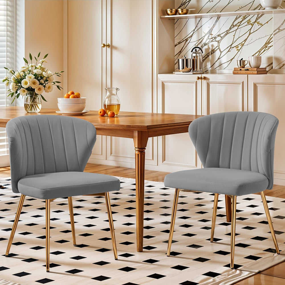 Velvet Dining Chairs Set of 2, Modern Upholstered Vanity Chairs with Golden M...