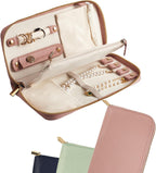 Travel Jewelry Organizer Case - for Tangle-Free Necklaces, Earrings, Rings, Bracelets Storage, Travel Essentials, Fashion Portable Jewelry Travel bags for Women - Medium Macaron Pink