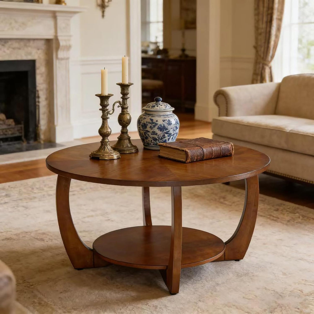 29.5" Round Coffee Table, 2-Tier Circle Coffee Table with Storage Remova...