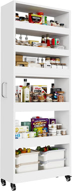 Slim Storage Cart, Lightweight 6 Tier Metal Rolling Utility Kitchen Cart on Wheels, Mobile Storage Shelving Unit Organizer for Bathroom Laundry Office Narrow Places (White, 10" D)
