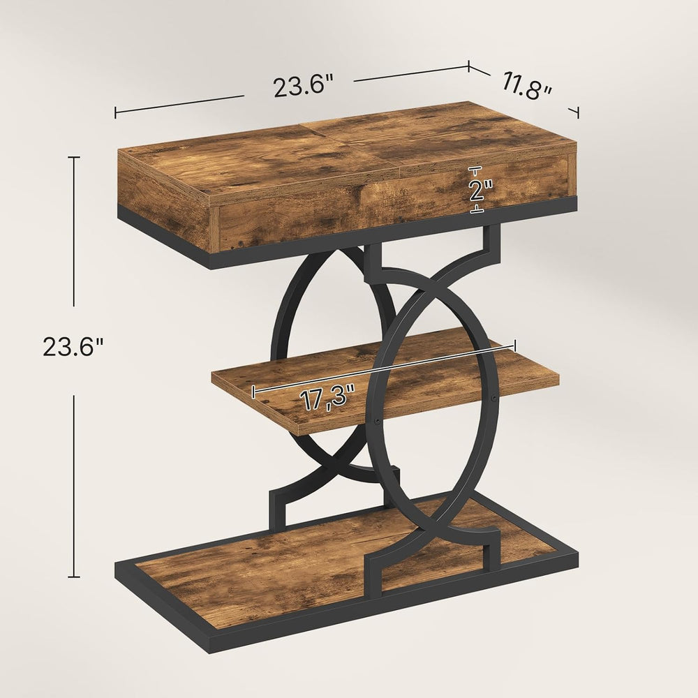 YATINEY End Table, 4-Tier Side Table with Hidden Drawer for Living Room | Sto...