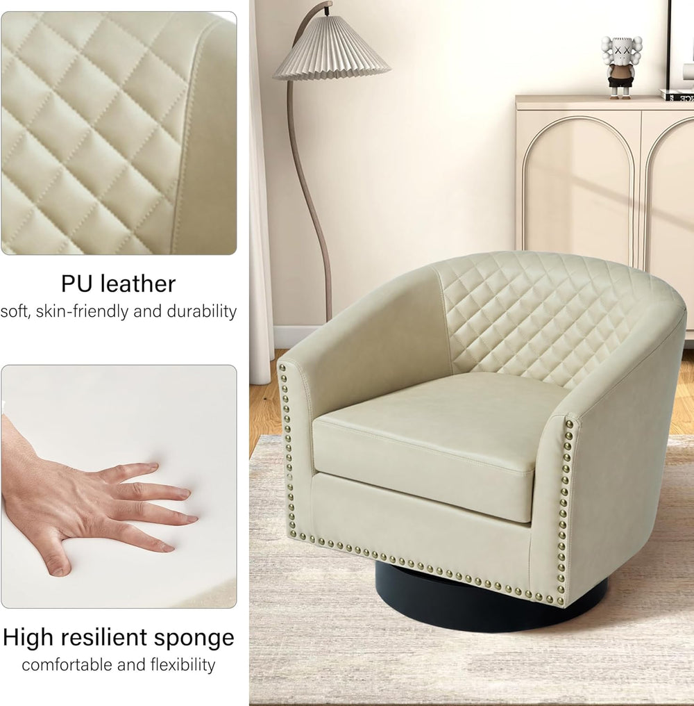Swivel Barrel Accent Chair Set of 2, Comfy Modern Upholstered Round Faux Leat...