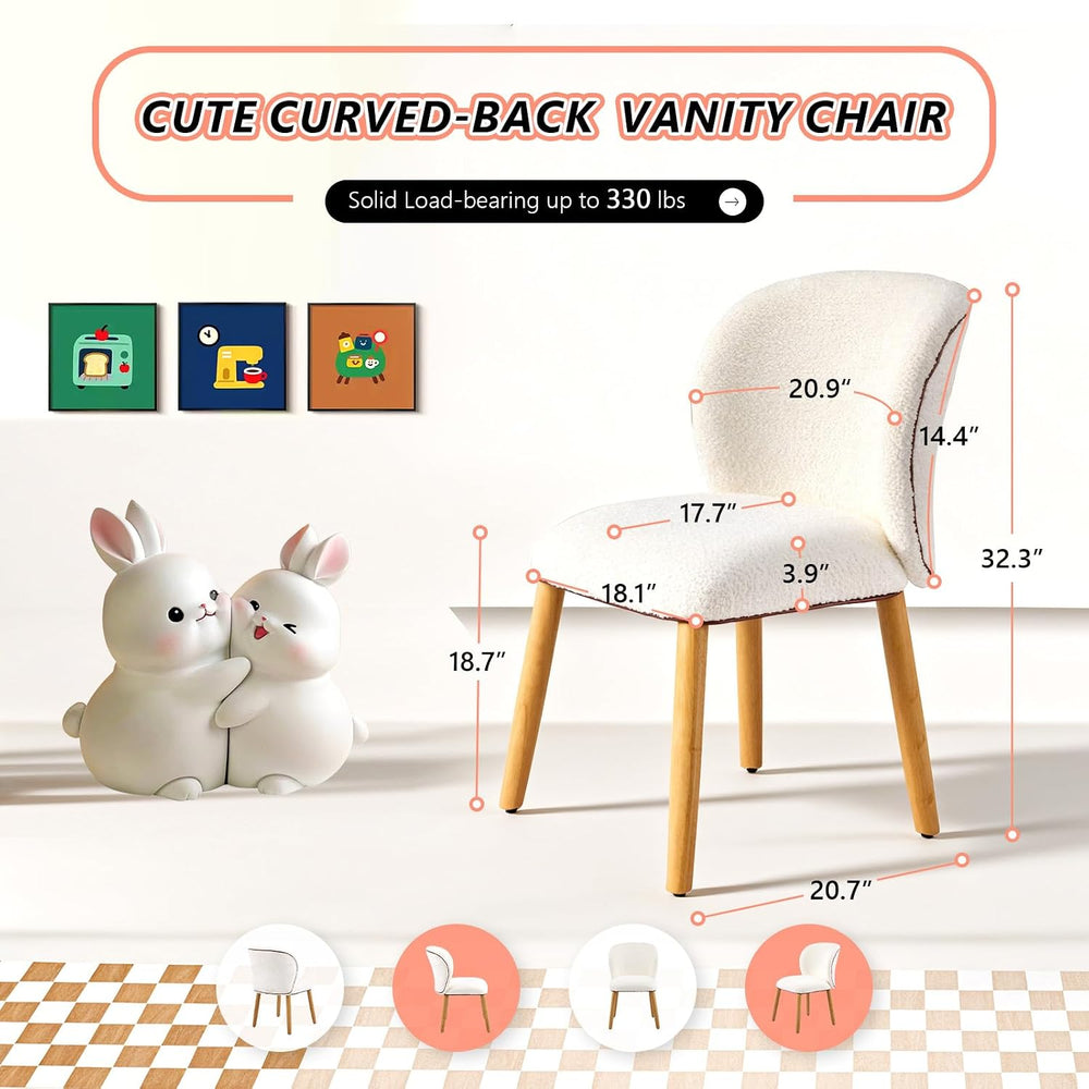 VINGLI Chenille Curved-Back Armless No Wheels Vanity Chair for Girls, Cute &a...