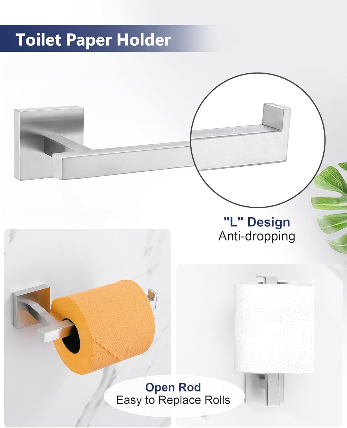 Brushed Nickel Bathroom Hardware Set 4 Pieces, Toilet Paper Holder Set SUS304 Stainless Steel Bath Hand Towel Ring for Bathroom Hardware Accessories Set Wall Mounted