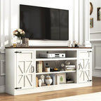 75" Farmhouse TV Stand with Power Outlets for 85 Inch TVs, 33" Tall Entertainment Center with Storage Cabinets w/Adjustable Shelves, Rustic Large TV Media Console, Rustic White