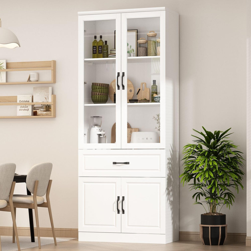 MOUMON Pantry Cabinet Kitchen Storage Cabinet with Glass Doors, Kitchen Pantr...