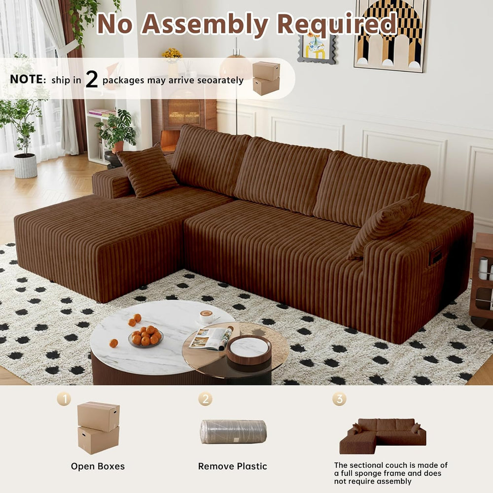108" Brown Modular Sectional Cloud Couch for Living Room Deep Seat L Sha...