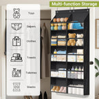 AOODA 2 Pack Over the Door Organizer, Large Capacity Closet Door Hanging Organizer, Clear Deep Pockets Baby Storage for Nursery, Bathroom, Bedroom, Pantry, Diapers (Black)