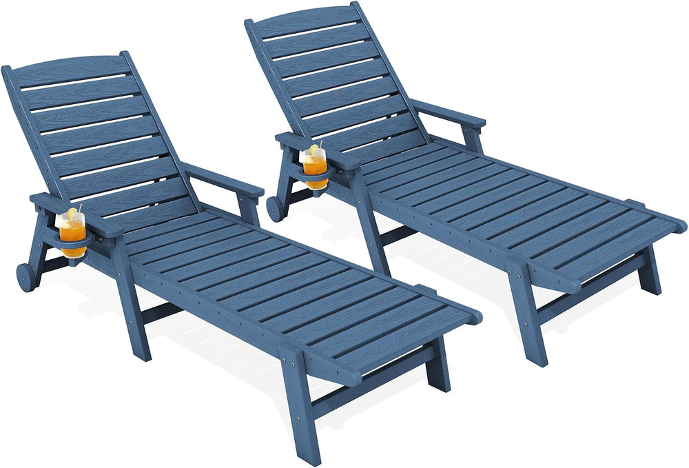KINGYES HDPE Lounge Chair Outdoor Set of 2, All Weather Pool Lounger