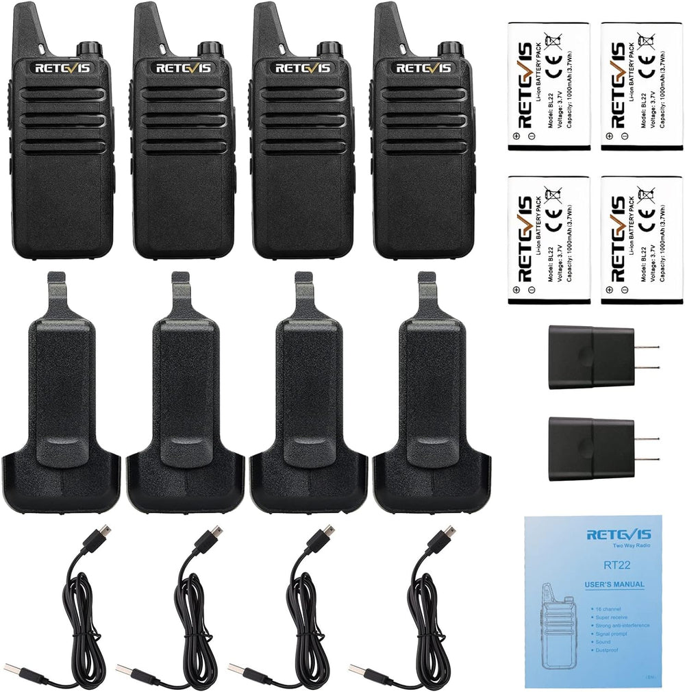 Retevis RT22 Compact & Lightweight FRS Walkie Talkies Long Range (4 Pack)