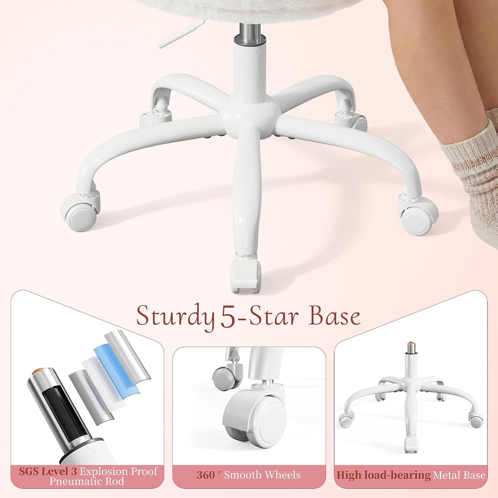 Homkdom Vanity Chair with Bow Back for Bedroom,Height Adjustable,Swivel | Fau...