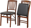 COSTWAY Folding Dining Chairs Set of 2, Upholstered Wooden Dining Room Chairs with PVC Padded Seat, Solid Wood Frame and 400LBS Capacity for Kitchen Apartment (Black & Brown)