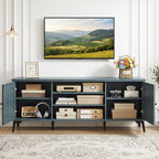 Giantex 2-Door TV Stand for TVs up to 65", Mid Century Modern Entertainment Center with 2 Storage Cabinets & 4 Adjustable Shelves, 6 Metal Legs, Media TV Console Table for Living Room (Teal Blue)
