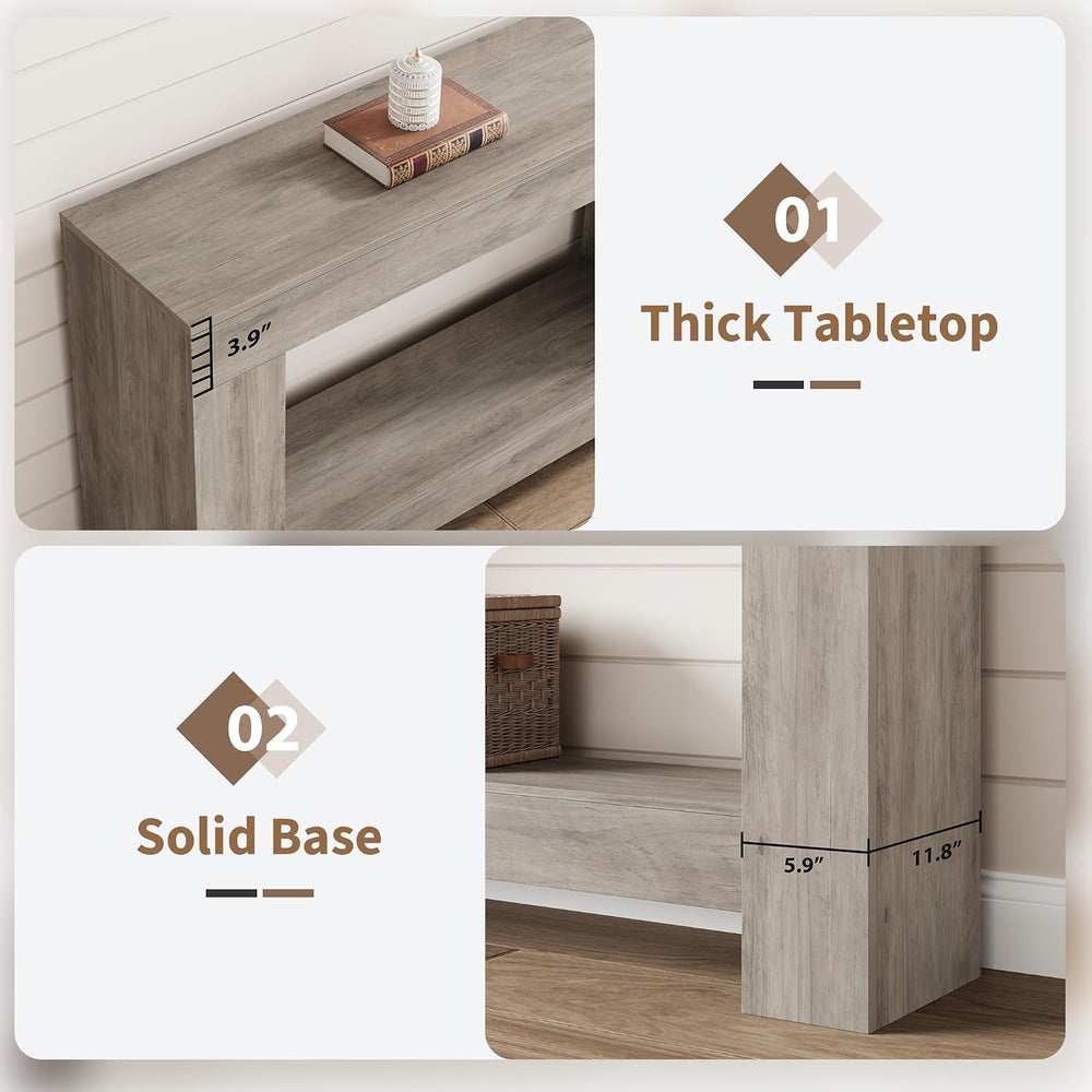 Garvee 47" Farmhouse 2-Tier Console Table for Entryway, Grey | Sofa Tabl...