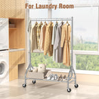 EAGMAK Heavy Duty Clothes Rack Load 420 LBS, Rolling Garment Rack with Lockable Wheels, Standing Metal Clothing Rack with Shelves, Portable Wardrobe Sturdy Coat Rack for Hanging Clothes (Silver)