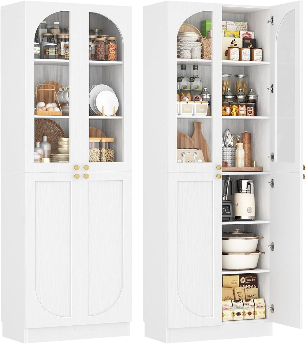 Cyclysio 80" Kitchen Pantry Cabinet with Tempered Glass & Soft Close...