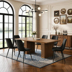 Extendable Dining Table Set for 6, 63-79 Inch Brown Kitchen Table Set with 6 Black Faux Leather Chairs,for Home,Kitchen Dining Room Farmhouse Wood Storage