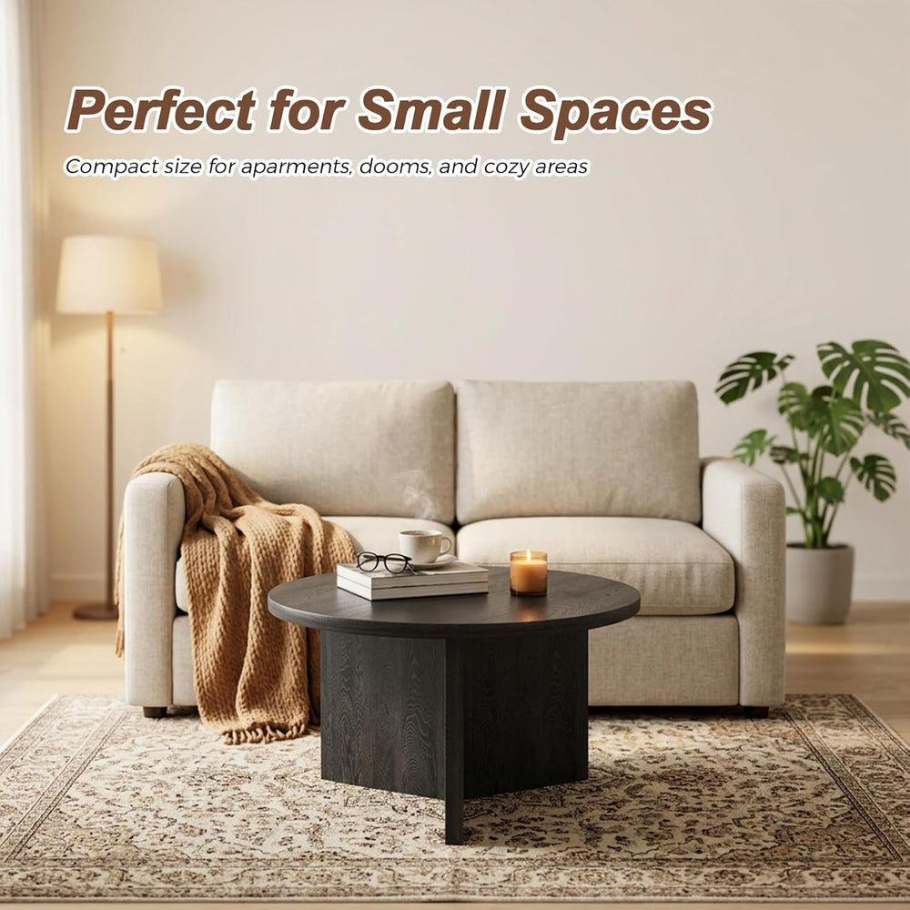Luoxiao Round Coffee Table 27.5" Modern Black Coffee Tables for Living Room