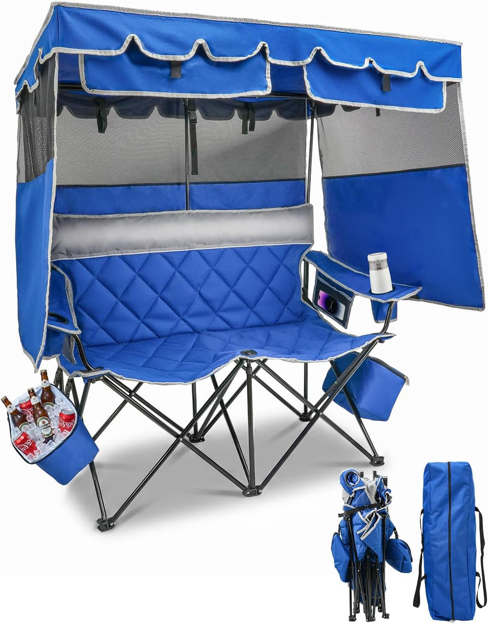 HOPERAN Double Camping Chair with Canopy, Heavy Duty 660lbs Double Beach Chai...