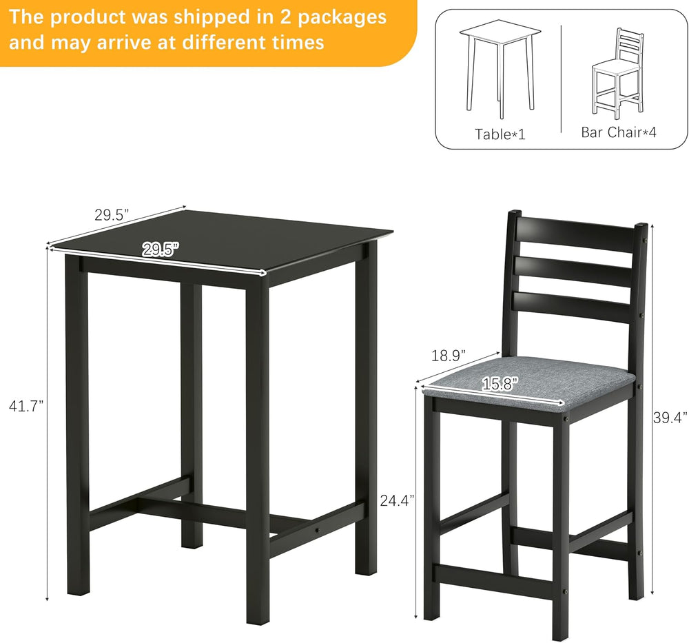 27.5 inch Bar Table and Chairs Set, Solid Wood Bar Height Pub Table and Chair...