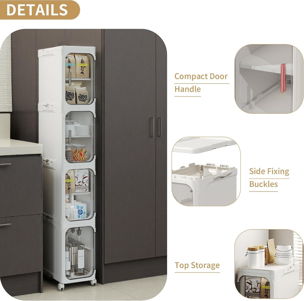 Narrow Slim Bathroom Storage Cabinet with Wheels, 4-Tier White | Tool Free As...