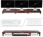 Nnewvante Monitor Stand Riser, Upgrade Height Large TV Riser, 60 inch Large Bamboo Dual Monitor Stand for Desk, 3 Shelves Desktop Screen Riser with Adjustable Length Angle for Computer Laptop Walnut