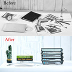 SETTFRFE 4 Tier Metal Mesh Desk Organizer-Stackable Letter Trays for Office Supplies,Black File Storage System with Reinforced Edges