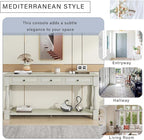Merax 64" Classic Wood Console Table with Drawers and Bottom Shelf for Entryway Hallway Living Room (Antique White)